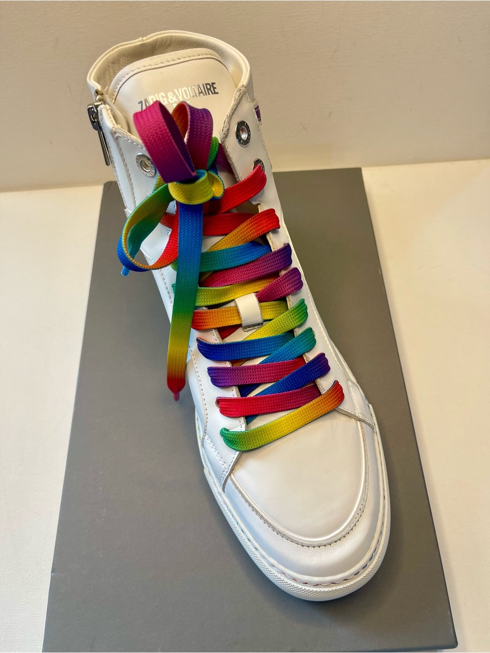 NIB ZADIG & VOLTAIRE ZV1747 HIGH FLASH PRIDE 100% LEATHER SNEAKERS UNISEX EU 43 - Picture 8 of 17